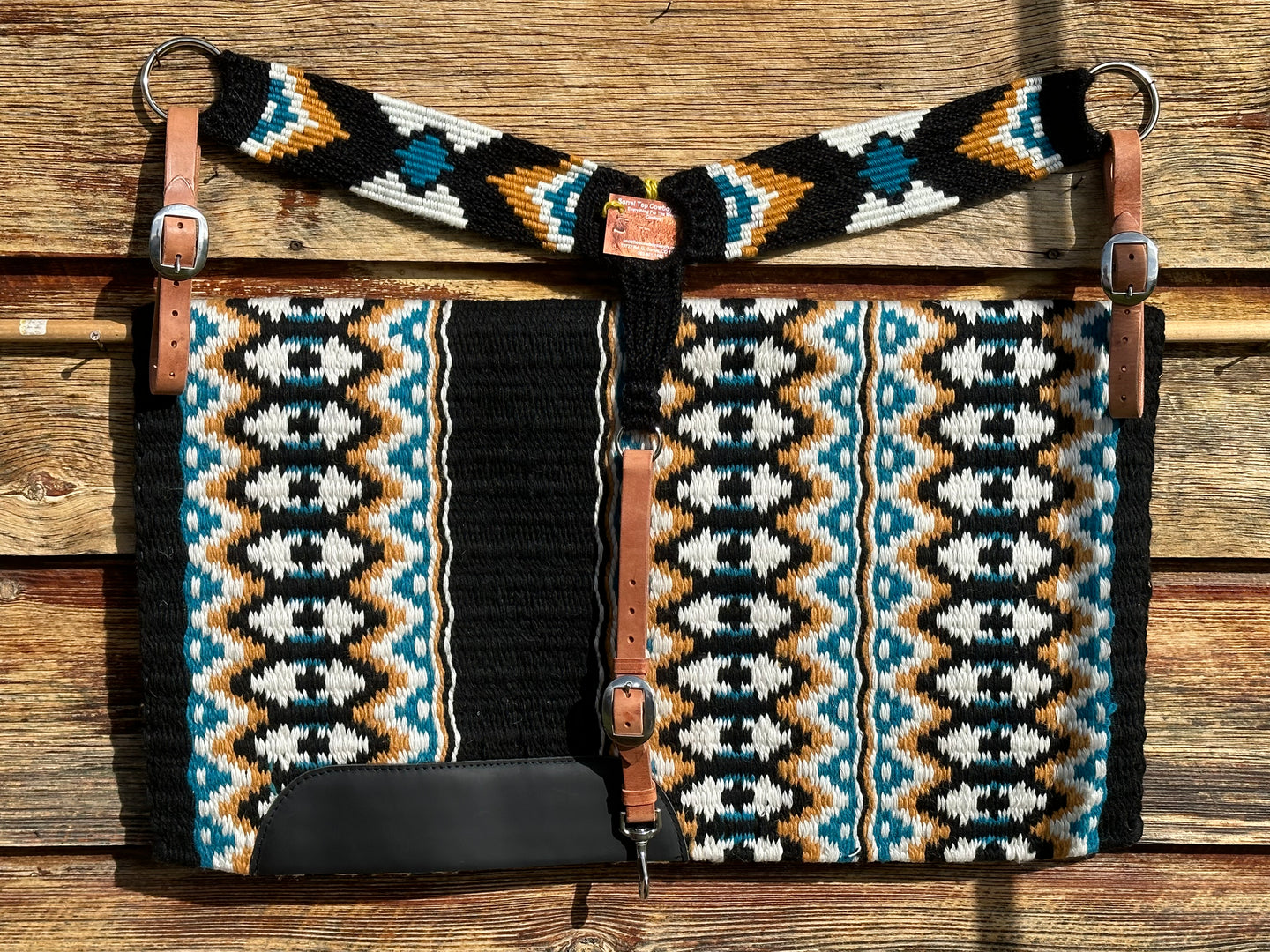 Teal/Sunflower Yellow Wool Blanket & Mohair Breast Collar
