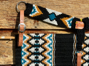Teal/Sunflower Yellow Wool Blanket & Mohair Breast Collar