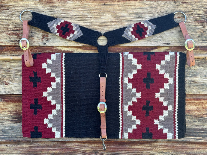 Black/Red Wool Blanket & Mohair Breast Collar