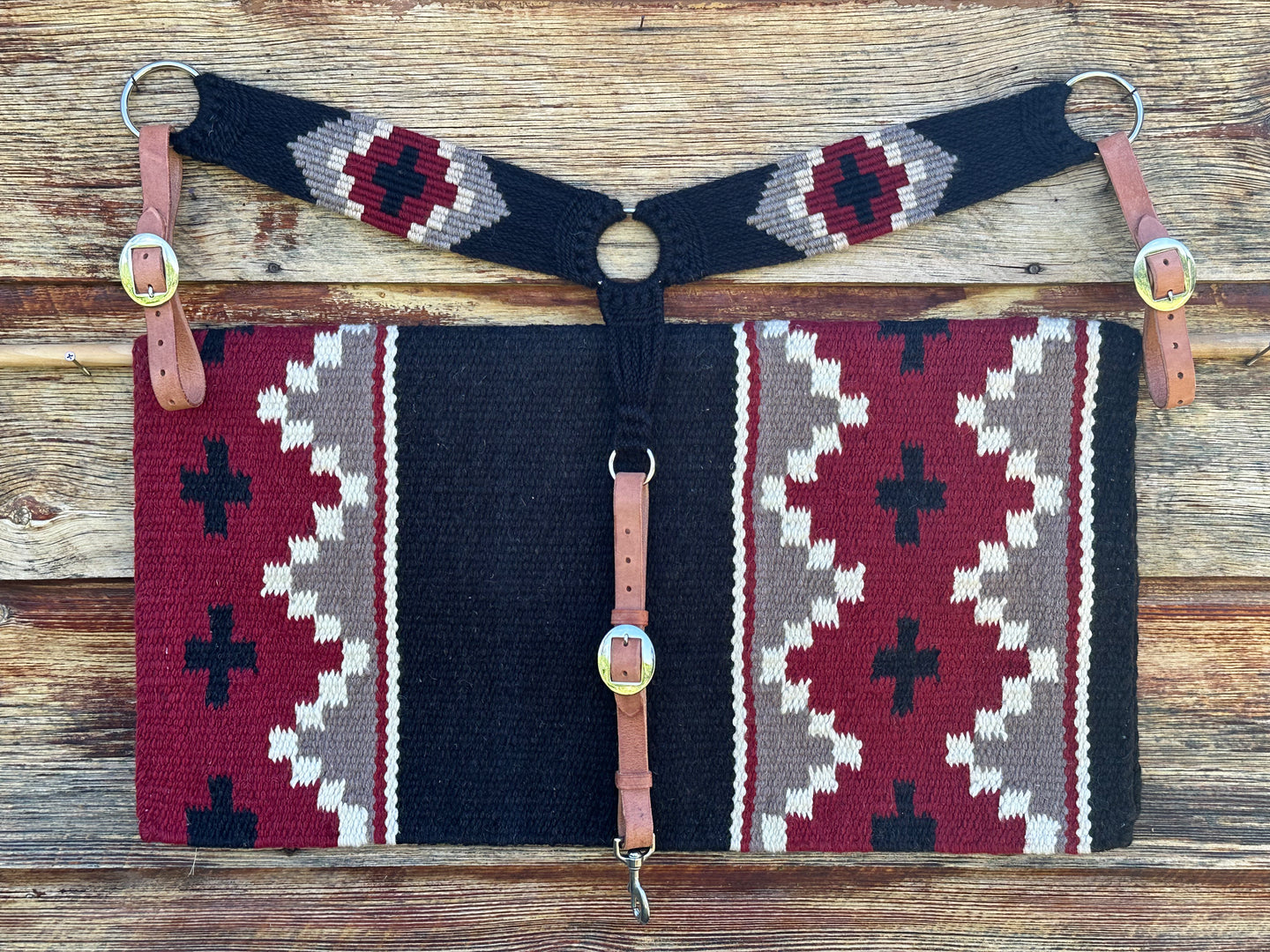 Black/Red Wool Blanket & Mohair Breast Collar