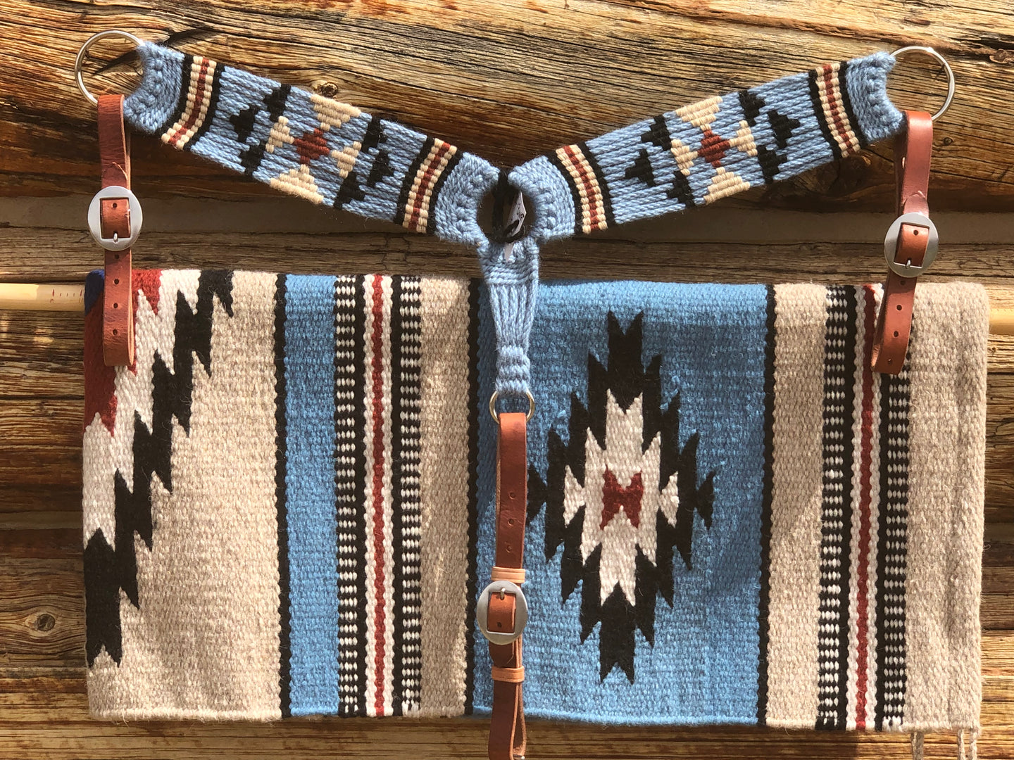 Light Blue Wool Blanket & Mohair Breast Collar